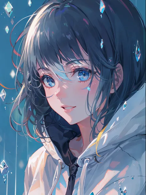 ((of the highest quality)), ((masutepiece)), ((Super Detail)), (Very delicate and beautiful), girl, Solo, cold attitude, ((Black jacket)), She looks very (Relaxed) And (Calm), Black hair, depth of fields, Evil smile, stirrup, under the water, Air bubble, L...