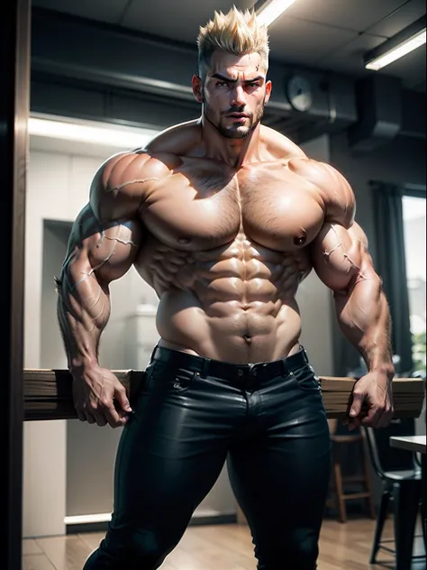 Draw 2 males，musculous，Wide shoulders，The pectoral muscles are well developed，Muscle swelling，Thick chest，thick leg，Thick arms，The shirt is tight，Messy ties，Tight trousers，Fold your hands to your chest，Dog crawling style，Low angle shooting，Raise your head，...