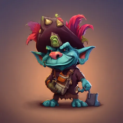 Cartoon illustration of a troll with a hat and a purse, Lowres, 2d illustration, 2d illustration, em estilo de arte de Hearthstone, Retrato de um Gnoll, archwizzard in a hat, 2d matte illustration, master splinter, estranho voidpunk fursona, 2d digital ill...