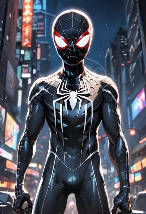 A Spider-Man in a white/black suit, details on black clothing, HDR, UHD, 64K, highly detailed, professional photography by Sergio Nogueira, sketch style, ink scratches, sharp lines, trending on artstation, unrealistic engine, vivid colors , high resolution...