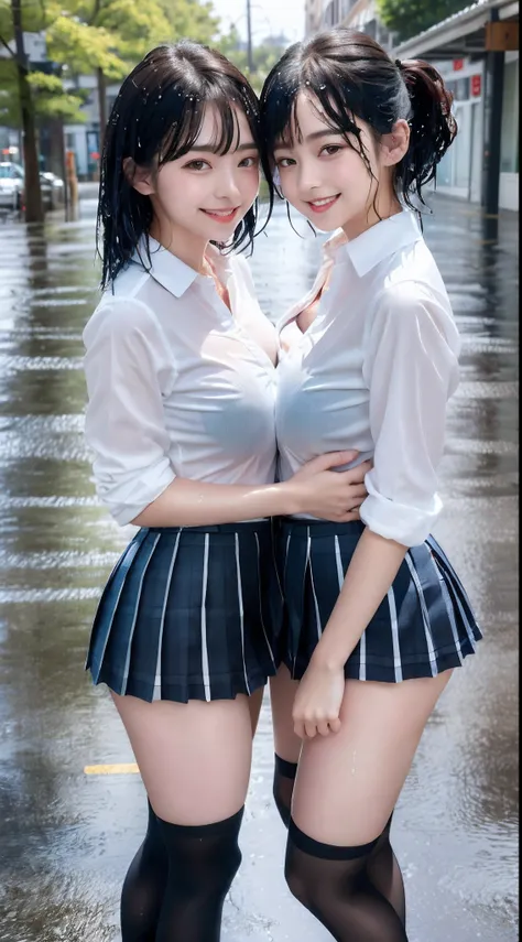 (8K, 超A high resolution, Best Quality, masutepiece:1.2),(18year old:1.2)、(Look away)、8K、RAW portrait of japanese girl、Photorealsitic、超A high resolution、top-quality、 (huge-breasted、Close all buttons on the shirt:1.4)(student clothes、Pure White Cutter Shirt、...