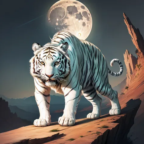 All the while, the white tiger stood on the cliff and looked at the full moon licking its wounds