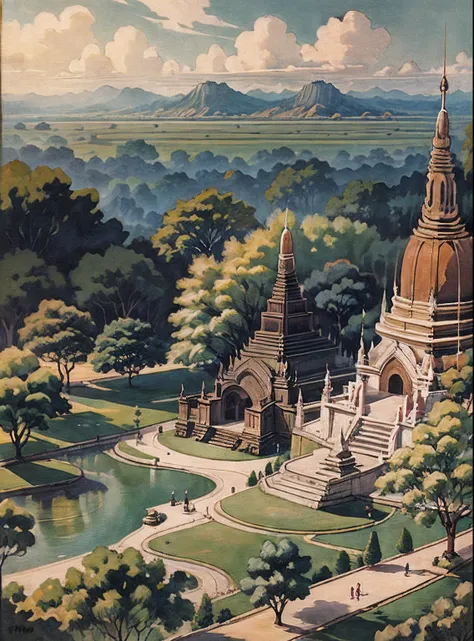 (masterpiece,best quality),vintage, beautiful
park,moutain,water,tree, bagan, myanmar, pagodas