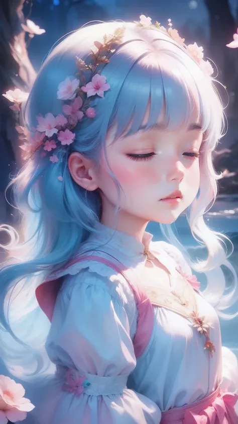 Once upon a moonlit night, in a land of dreams, there lived a little girl named Lily. Every night, as she closed her eyes, her imagination soared. In her dreams, she could fly among fluffy clouds and swim with mermaids in sparkling seas,Bright colors