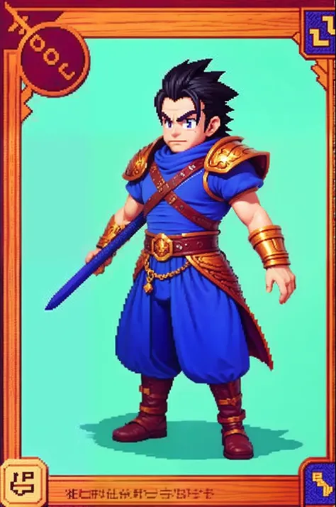 pixel game《dragon quest》，Game character design，（cavalier：1.4），Heavy armor，16-bit pixels