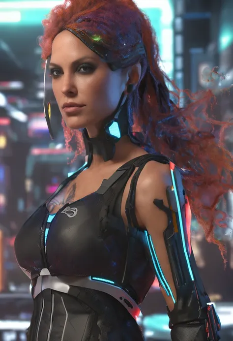 ((Best Quality)), ((Masterpiece)), (Very detailed:1.3), 3D, Beautiful (Cyberpunk:1.3) Female hacker, thick hair, half-exposed breasts, operating computer terminals, computer servers, LCD screens, fiber optic cables, corporate logos, HDR (High Dynamic Range...