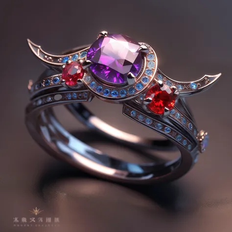 Masterpiece，highest  quality，(Nothing but the ring)，(No Man),Phoenix ring setting，starrysky，Wrapped around the end from beginning to end，Exquisite Prutim ring，Starry sky in the ring,The sheen，inverted image，Sparkling red gemstones，Elegant and noble,simple ...