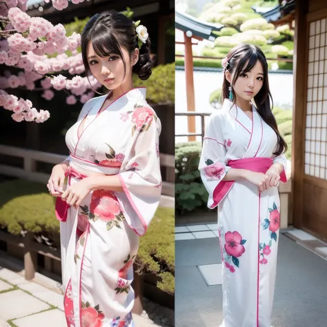 top-quality, woman posing for a photo、A seductive anime girl、Cute girl in floral white yukata、Surreal sweet fox girl、Realistic Young Gravure Idol、pretty face with arms and legs、goddess of Japan、a sexy girl、photo of slim girl model、beautifull asian girl eve...