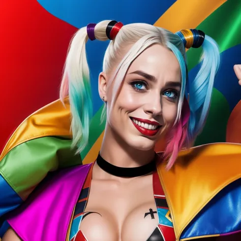 Image 4k de harley quinn en bikini avec fond cannabis