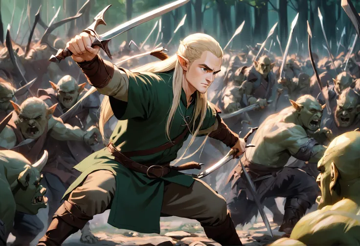 Legolas fighting orcs in the movie The Hobbit of the Lord of the Rings