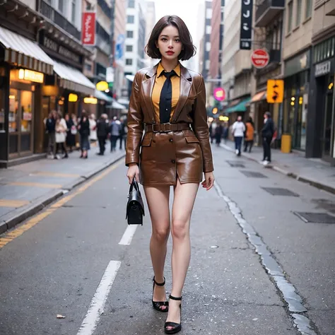 best quality, masutepiece, beautiful mature women、beautiful face、strong-minded woman、office suits、brown haired、brown-eyed、bob ha...