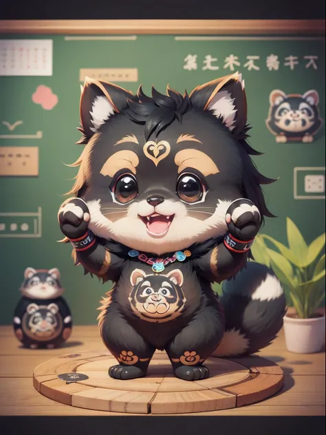 Black cute cartoon image Tanukis mascot 、It contains a tattoo.、