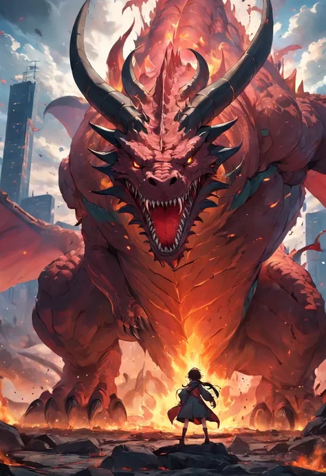 Ultra-high resolution，Giant carnivorous bull dragon，Bloody scenes，Tanks fire，Masterpiece