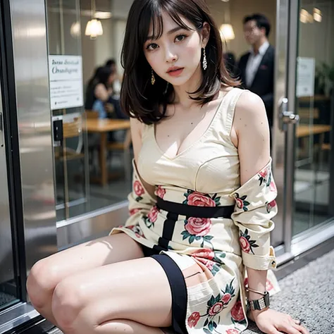 Best Quality, masutepiece, beautiful mature women、Beautiful face、Strong-minded woman、Office Suits、brown haired、Brown-eyed、Bob Hair、20yr old、adult lady、Full body like、Downtown