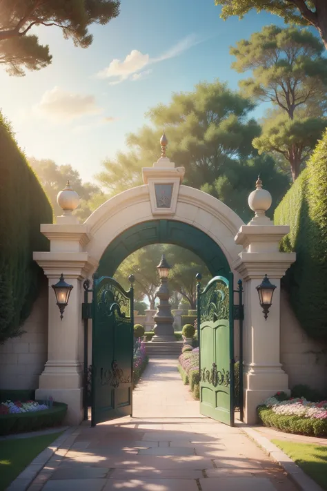 Large entrance gate of an enchanted disney style garden