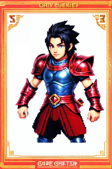 pixel game《dragon quest》，Game character design，（Lady Knight：1.4），red colour，Heavy armor，16-bit pixels