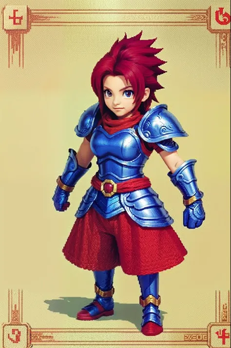 pixel game《dragon quest》，Game character design，（Lady Knight：1.4），red colour，Heavy armor，16-bit pixels