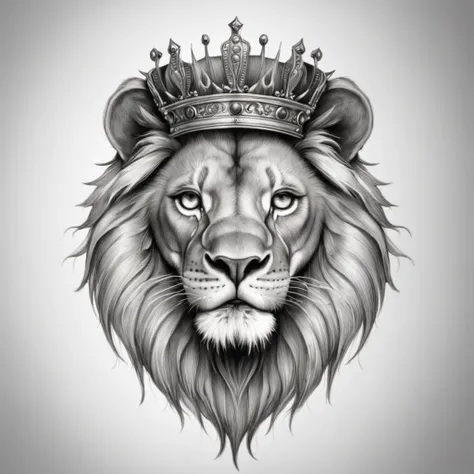 a black and white drawing of a lion with a crown of thorns on its head, design de tatuagem realismo, desenho de tatuagem realismo, Realismo Tattoo Sketch, Directed by: Emiliano Di Cavalcanti, O Senhor e Salvador, ✏️🎨, Directed by: Bernardo Cavallino, Direc...