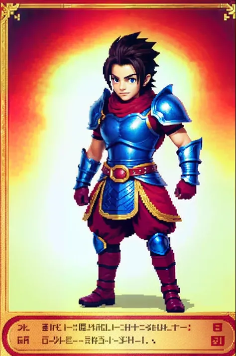 pixel game《dragon quest》，Game character design，（Lady Knight：1.4），red colour，Heavy armor，16-bit pixels