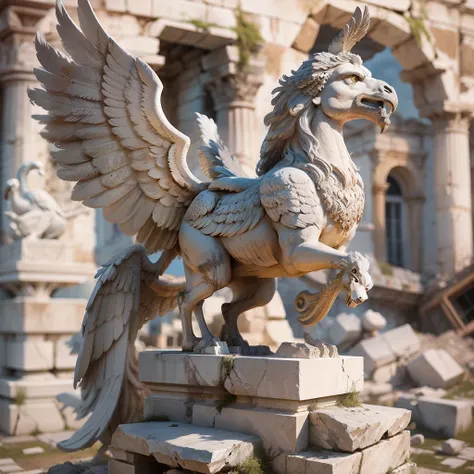 Ancient stone statue of a griffin in ruins ((GRIFO)) Greece scenario.