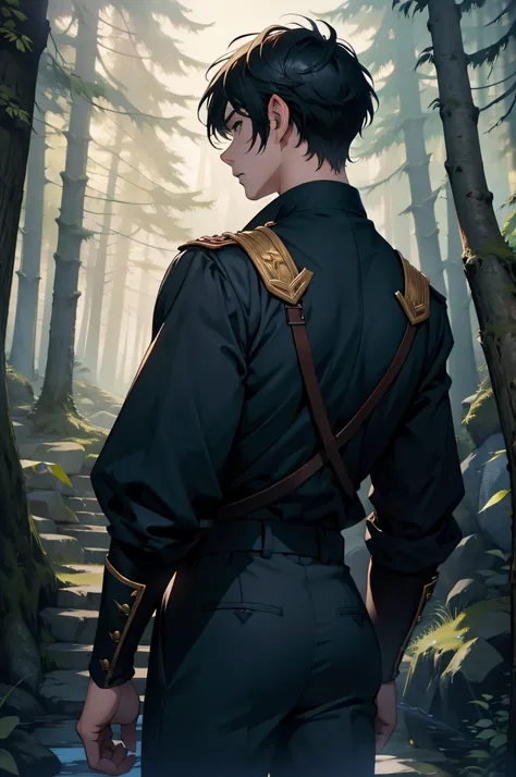 Boy Prince Dark Forest changes short hair of clothes