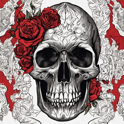 a skull with roses and leaves on its head, skull made of red roses, fantasy skull, arte escura altamente detalhada, sacred skull, 8 k altamente detalhado ❤🔥 🔥 💀 🤖 🚀, death skull, 8k arte detalhada de alta qualidade, Arte digital escura, mas detalhada, ador...