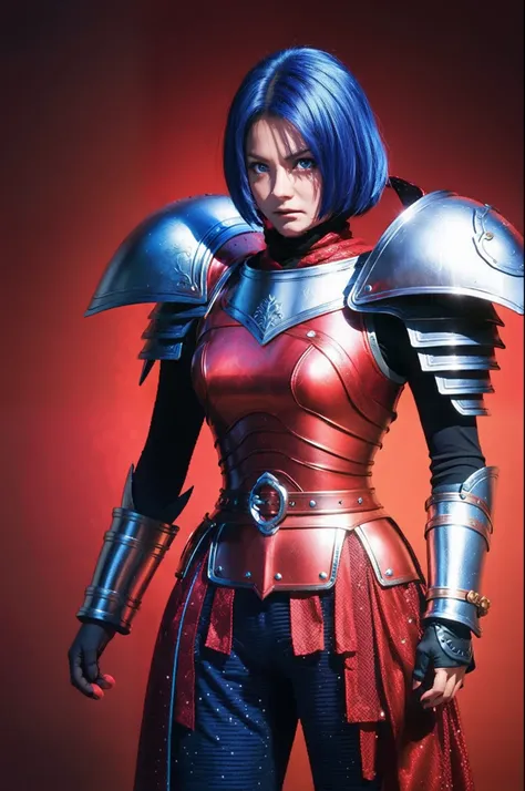 pixel game《dragon quest》，Game character design，（Lady Knight：1.4），red colour，Heavy armor，16-bit pixels