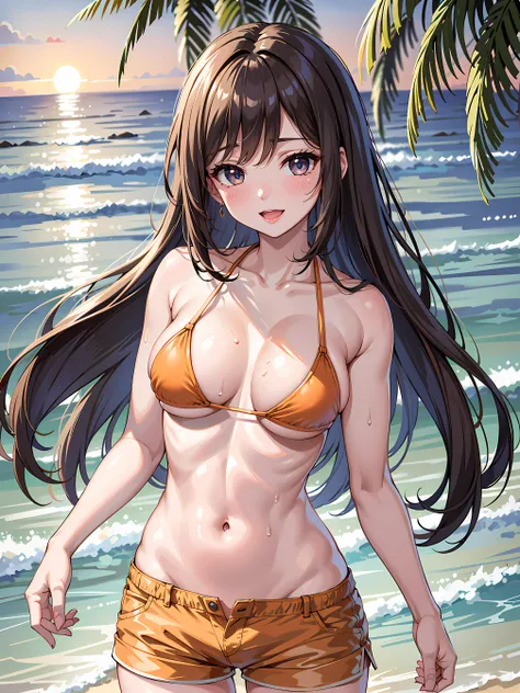 (1girl:1.3, solo), (Masterpiece, best quality, photorealistic, highres, photography, :1.3), ultra-detailed, sharp focus, professional photo, commercial photo, (upper body:1.3), (standing at blue ocean:1.3, in water), (((starring at the viewer:1.5))), BREAK...