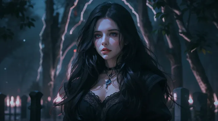 mulher bonita que lembra《o bruxo》yennefer em ，long black hair and violet eyes as bright as constellations, tmasterpiece, hiper q...