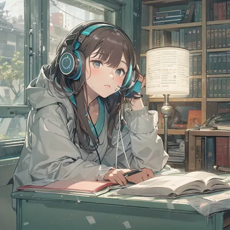 ((lo fi music for study: 1.3) +(japanese aesthetic: 1.1))e(auto-estudo:0.9),Minimalista, Ambiente, cores silenciadas,peaceful, Relaxed, aconchegante,calmo,ritmo lento,conducive for concentration,reconfortante, night time, livro aberto, coffee cup, desk lam...