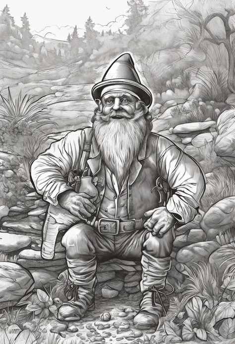 (((((Gnomes are small, So the surrounding landscape and things are very big)))), Gnomos, (gnomo), (Gnomo (latinoamericano: Gnome), (que toma cerveza en una cueva del bosque), ((working in an underground mine)), La mejor calidad, Obra maestra, ultra-high-re...