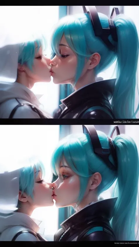 Big breasts Hatsune Miku，Large breasts，The couple is kissing