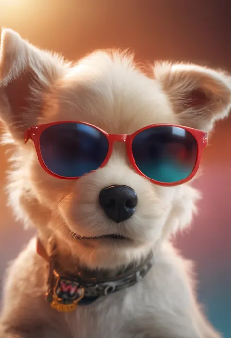 cute little　pup　sunglasses on　Has a small　Pop　charicature　without background