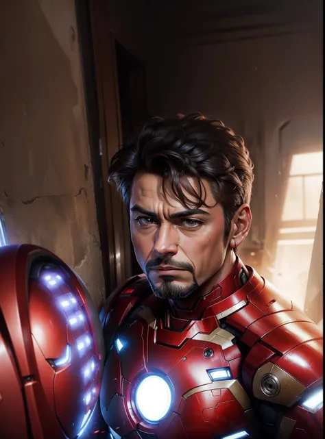 iron man, realistic fase, handsome, change background, dont change face, oroginal face.