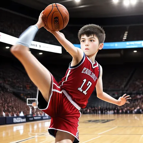 Ten-year-old boy，sport，Playing the Basketball，strong，Leg hair