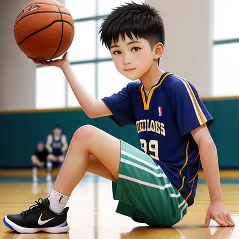 Ten-year-old boy，sport，Playing the Basketball，strong，Leg hair