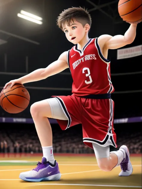 Ten-year-old boy，sport，Playing the Basketball，strong，Leg hair，muscline