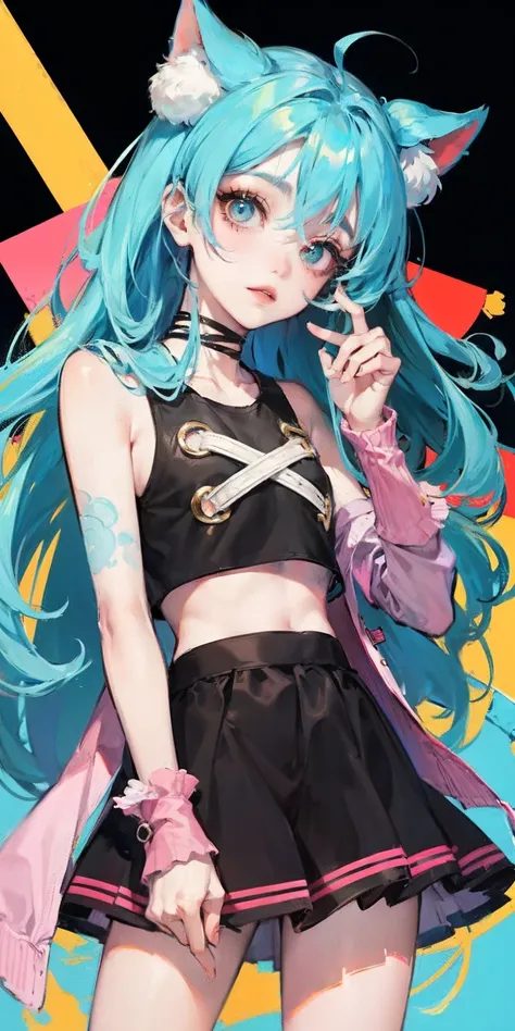 azarar,Uma menina em um crop top e uma matilha de gatos, estilo de arte encantador, lofi-menina, Loli, illustration Anime style, decora inspired illustrations, Elogio Artstyle, Lois van Baarle e Rossdraw, splash arte anime loli, menina pequena loli, Elokit...