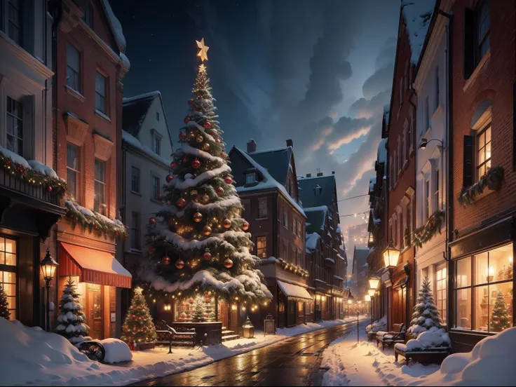 Christmas scene in the city in December　Landscape only　high-level image quality　Fantastical