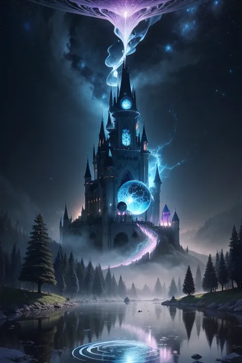 "Envision a twilight realm where stars drip like liquid silver from the sky, casting an ethereal glow upon an ancient forest. In this mystical land, luminescent flora weaves a radiant tapestry of colors, each petal and leaf pulsating with a soft, otherworl...