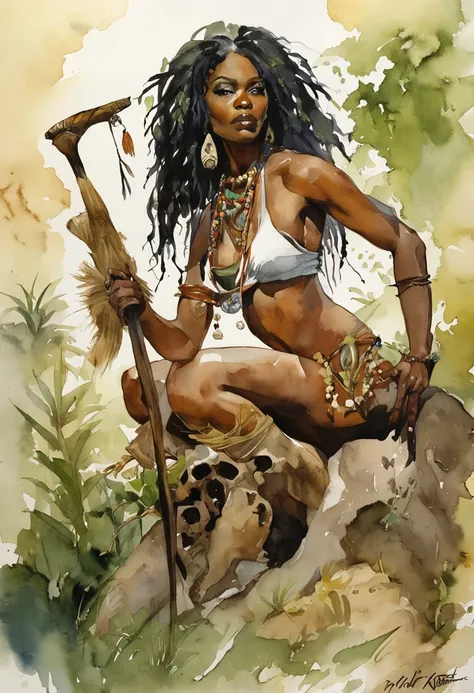 ((masterpiece:1.4, best quality:1.2)), a voodoo priestess, swamp, dreadlocks, skulls, artwork portrait, adam hughes, sexy, erotic.