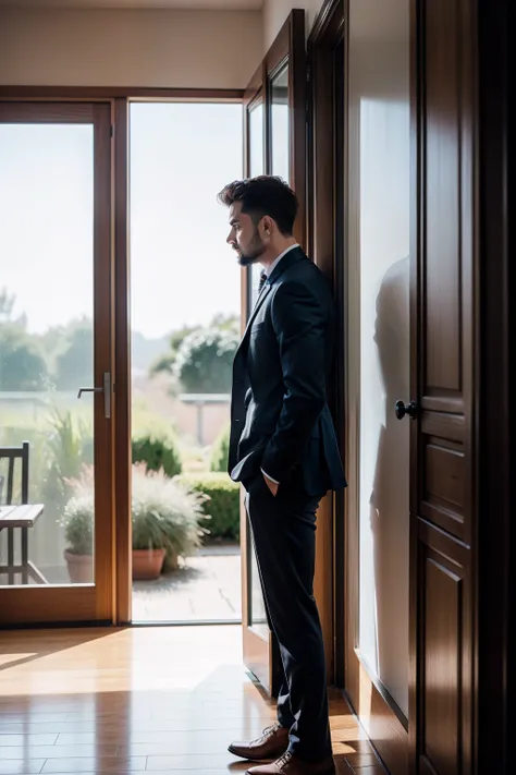 a man standing in front of a window looking at something