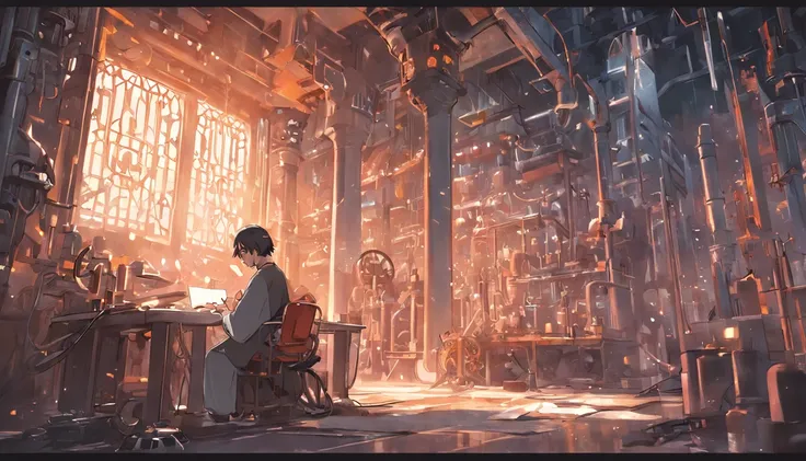 An Arab Muslim scholar from the Abbasid era, the island scientist is an engineer.... He sits in a lit room and works on an engineering machine, machines and mechanical tools everywhere.