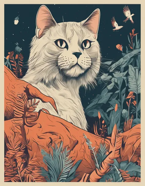 Cat Hunting Bird Design Poster