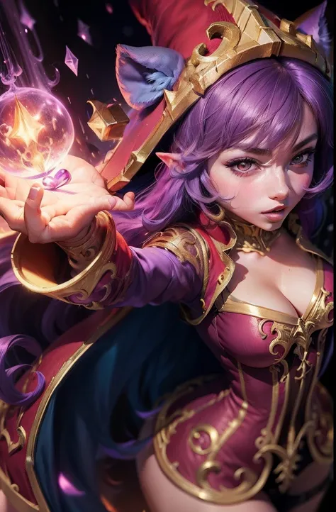 Lulu /(league of legends),masterpiece, purple hair, magic girl, sexy clothes, dynamic pose, realistic