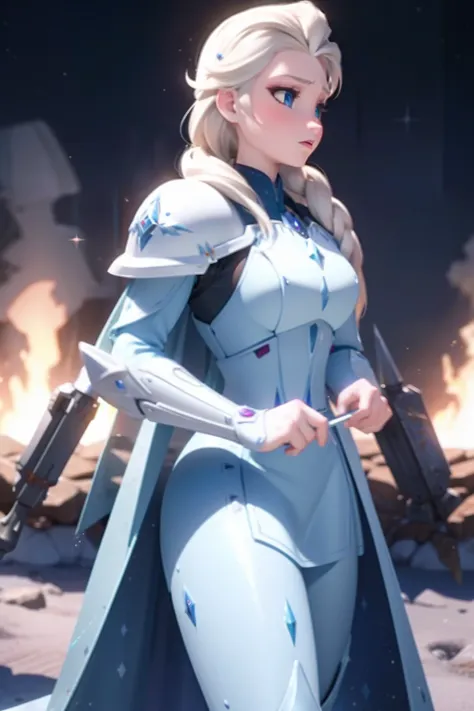 Elsa in spacemarine armor, warhammer, facing forward