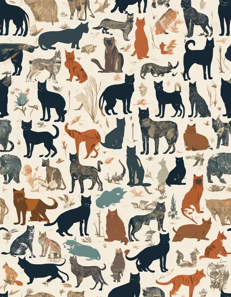 Silhouettes of various animals combined into a complete cat design poster