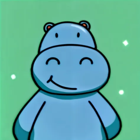 Cartoon hippopotamus close-up on green background, 🐋 as 🐘 as 🤖 as 👽 as 🐳, hippo, discord profile picture, hippo face morphed, telegraph stickers, hippo, blue chrome top hippo body, Cartoon Cute, Simple cartoon style, super cute and friendly, telegraph stic...