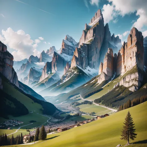 Cortina dAmpezzo, Italy: Situada nas Dolomitas, This Italian city offers breathtaking landscapes. The unique rock formations of the Dolomites contrast with green meadows and picturesque valleys. em 4k ultra realista