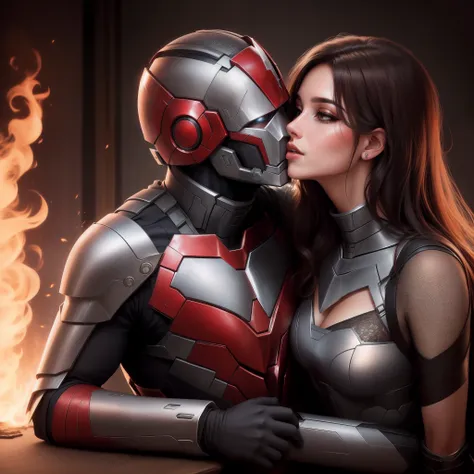 Homem de ferro e mulher maravilha se beijando